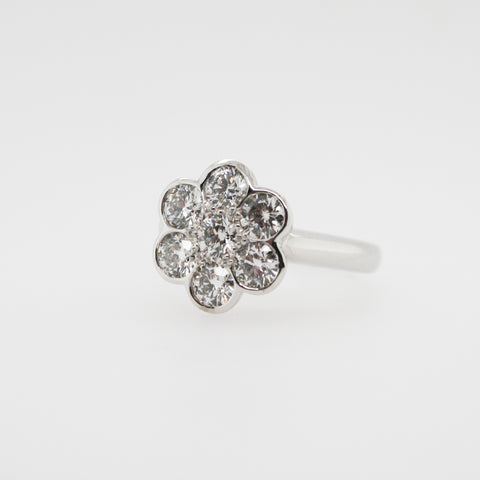 Flower Cluster Diamond Ring in White Gold