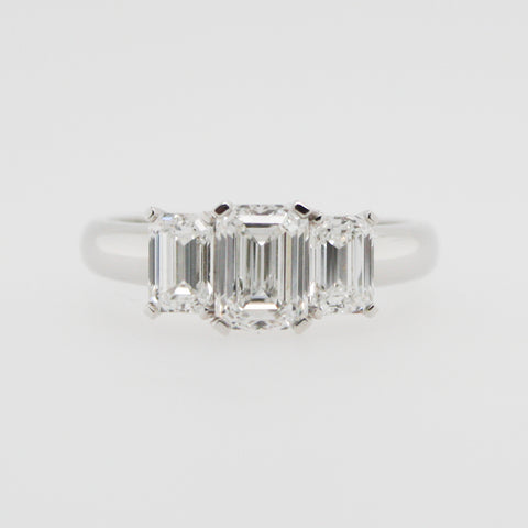 Emerald Cut Triple Stone Ring in White Gold