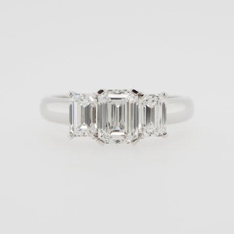 Emerald Cut Triple Stone Ring in White Gold