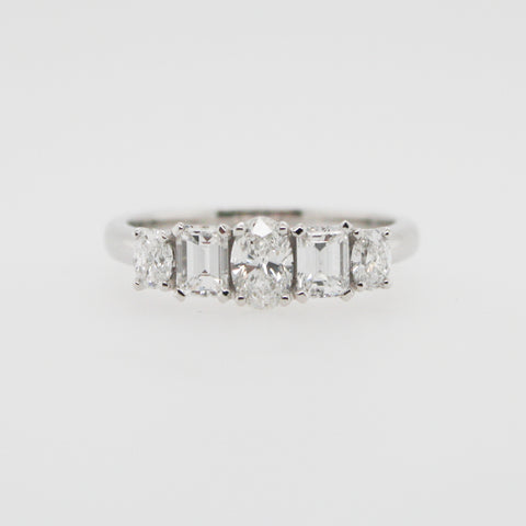 Oval and Emerald Cut Diamond and White Gold Ring