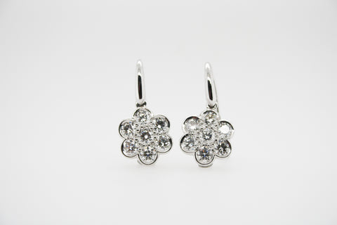 Diamond Flower Cluster Hook Earrings