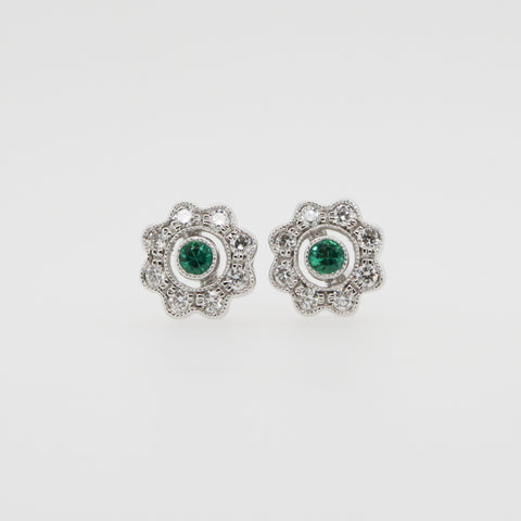 Emerald and Diamond Art Deco Stud Earrings