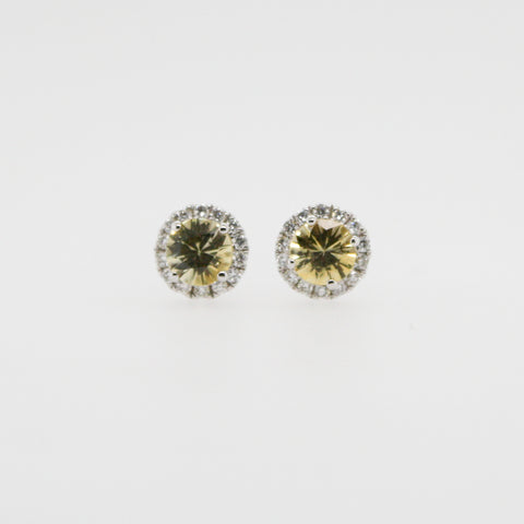 Diamond and Yellow Sapphire Cluster Stud Earrings
