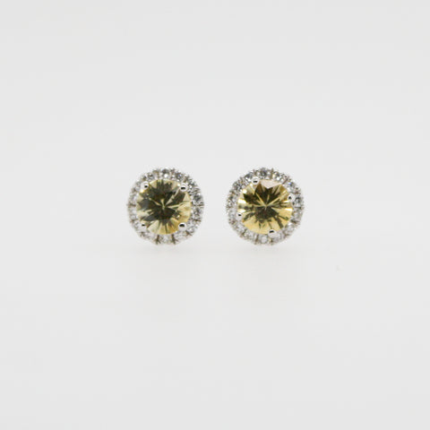 Diamond and Yellow Sapphire Cluster Stud Earrings
