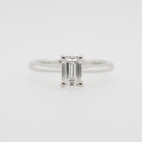 Emerald Cut Diamond Solitaire and White Gold Ring