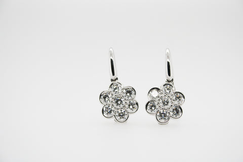 Diamond Flower Cluster Hook Earrings