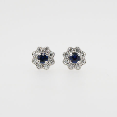 Sapphire and Diamond Stud Earrings set in 18ct White Gold