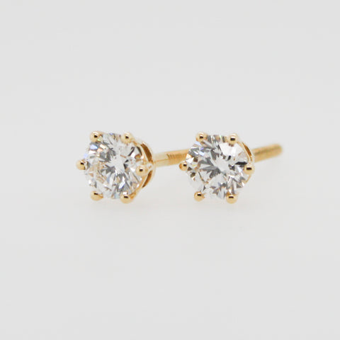 Diamond and Yellow Gold Claw Set Stud Earrings
